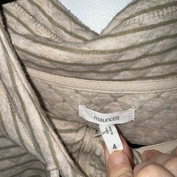 Maurices Marled Olive & Cream Striped Pullover With Half-Zip & Drawstring 4X - Picture 7 of 8